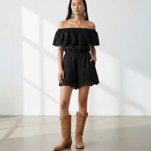 Abercrombie & Fitch Black Lace Off Shoulder Romper Medium Boho Festival EUC